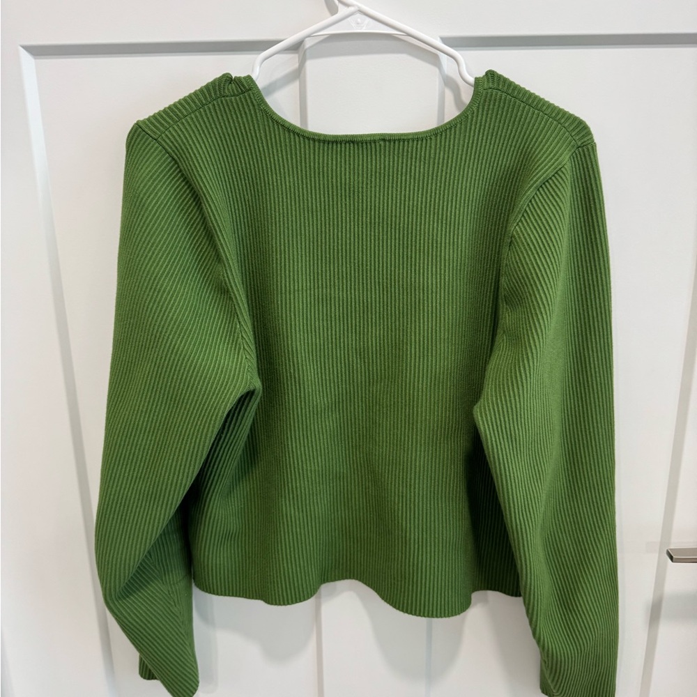 Green Ribbed Square Neck Sweater - Picture 2 of 2